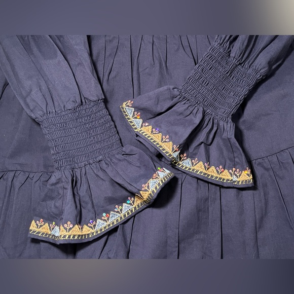 Pomander Place Embroidered Tiered Dress Navy Boho Peasant M NWT - Picture 9 of 9